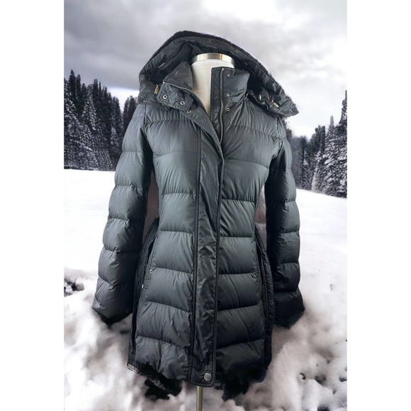 *Flawed Burberry Brit Down Puffer Jacket Coat Belted Hooded Quilted Black Size M - Picture 16 of 16